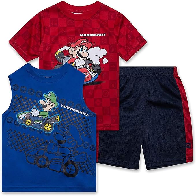 Super Mario Brothers Mario Kart Boys 3 Piece Clothing Set Shirt Tank