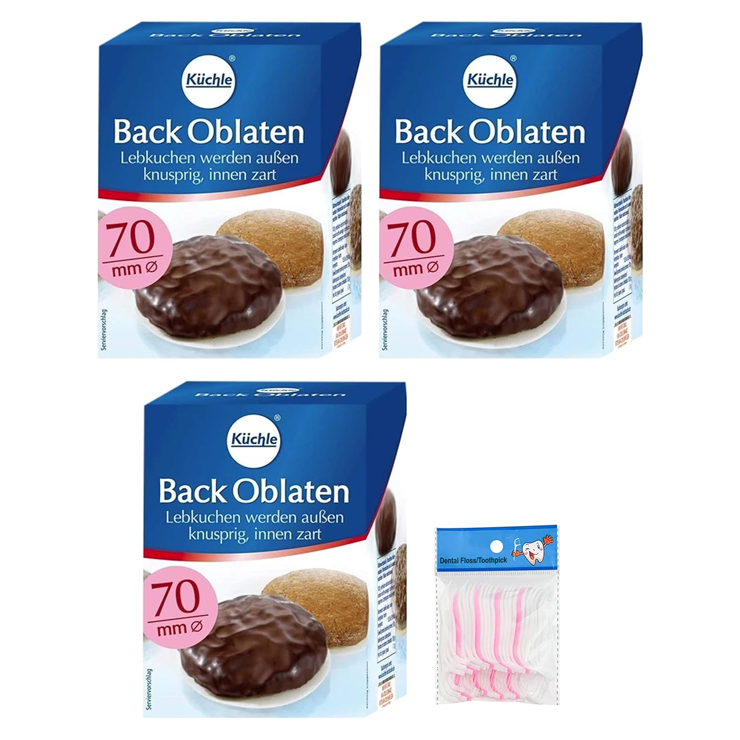 Kuchle Wafer Papers for Baking 100 round 70mm papers (3 pack) Bundled with 20ct Flossers in a