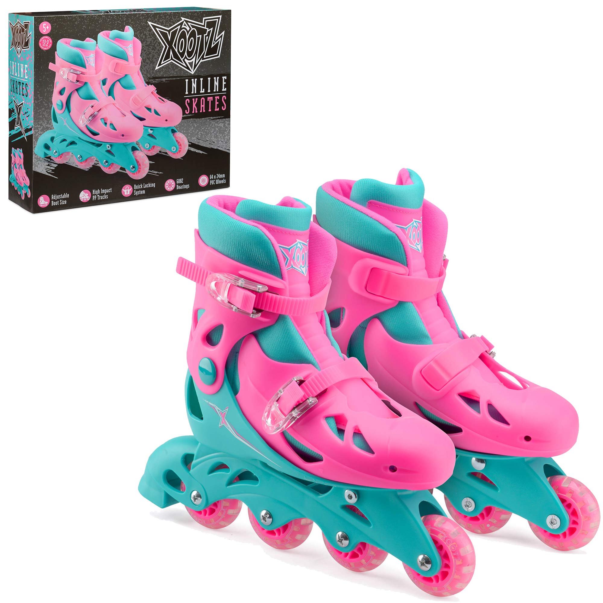 Kids Inline Skates, Adjustable Beginner Roller Blade Boots, Girls, Pink