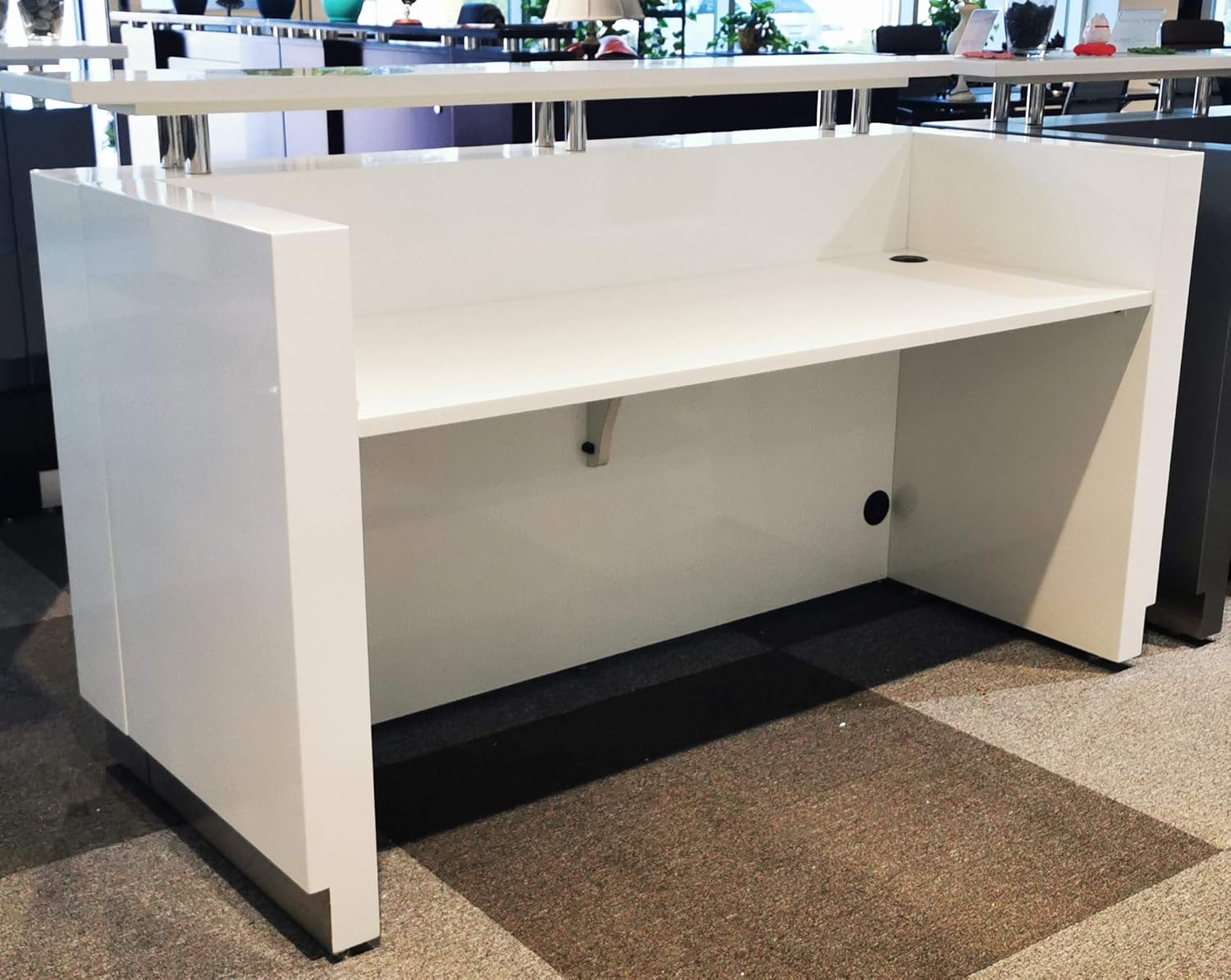 Modern Gloss White Reception Desk (71") with Quartz Stone Counter TOP : Office Products