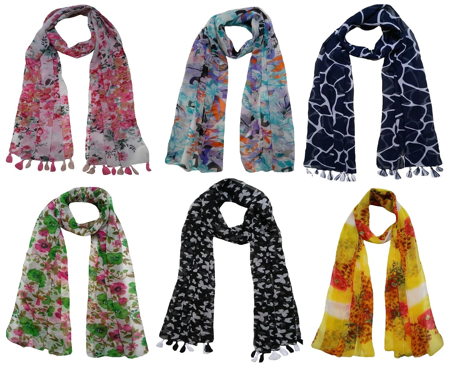 fusfus women's polycotton printed stoles(f0168, multicolour, free size) - pack of 6
