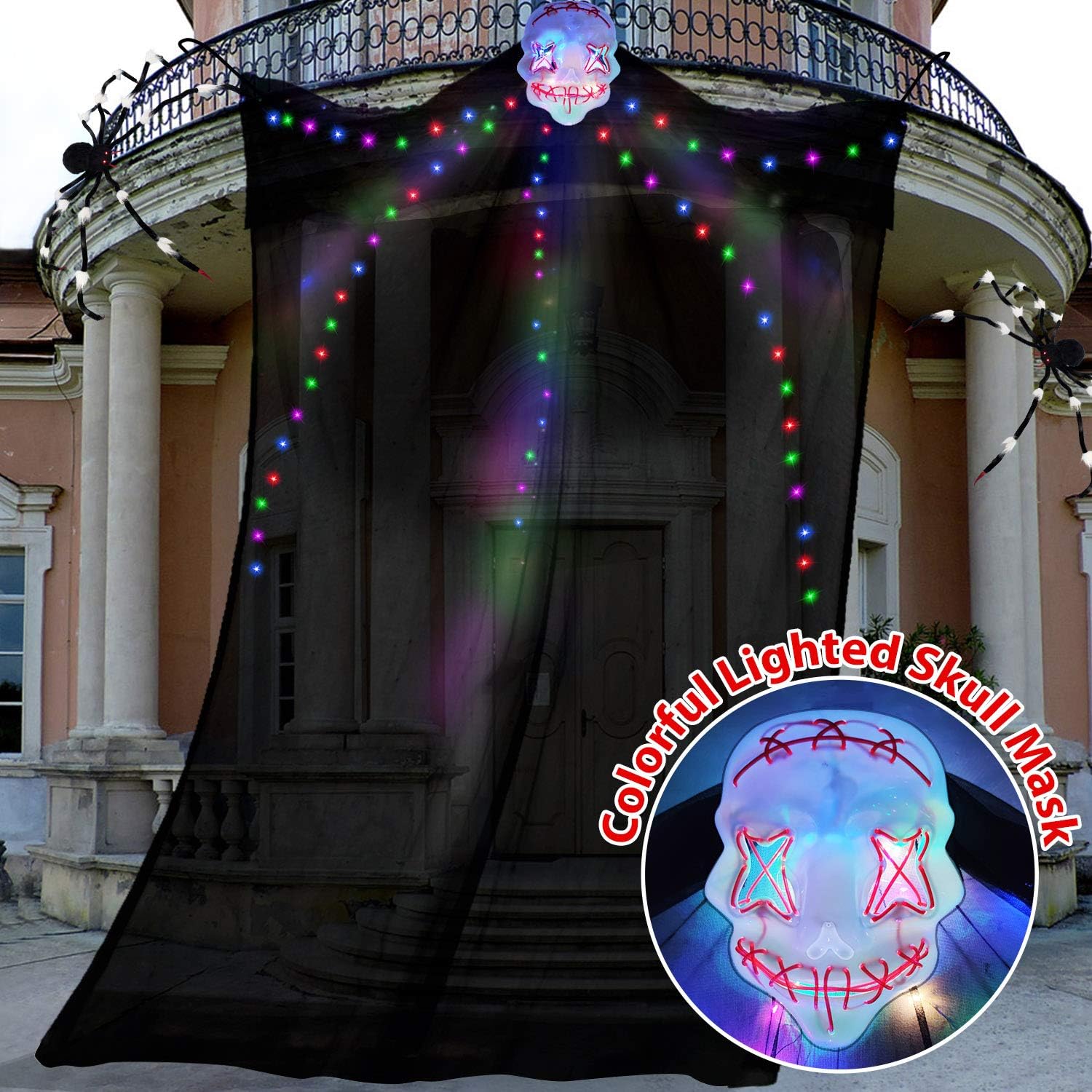 TURNMEON Halloween Decorations Outdoor 10 Ft Hanging Lighted Glowing Ghost Tree Decorations, 80 LEDs Scary Ghosts Spooky Props Indoor Outdoor Patio, Garden, Gate, Yard, Halloween Decorations: Toys & Games