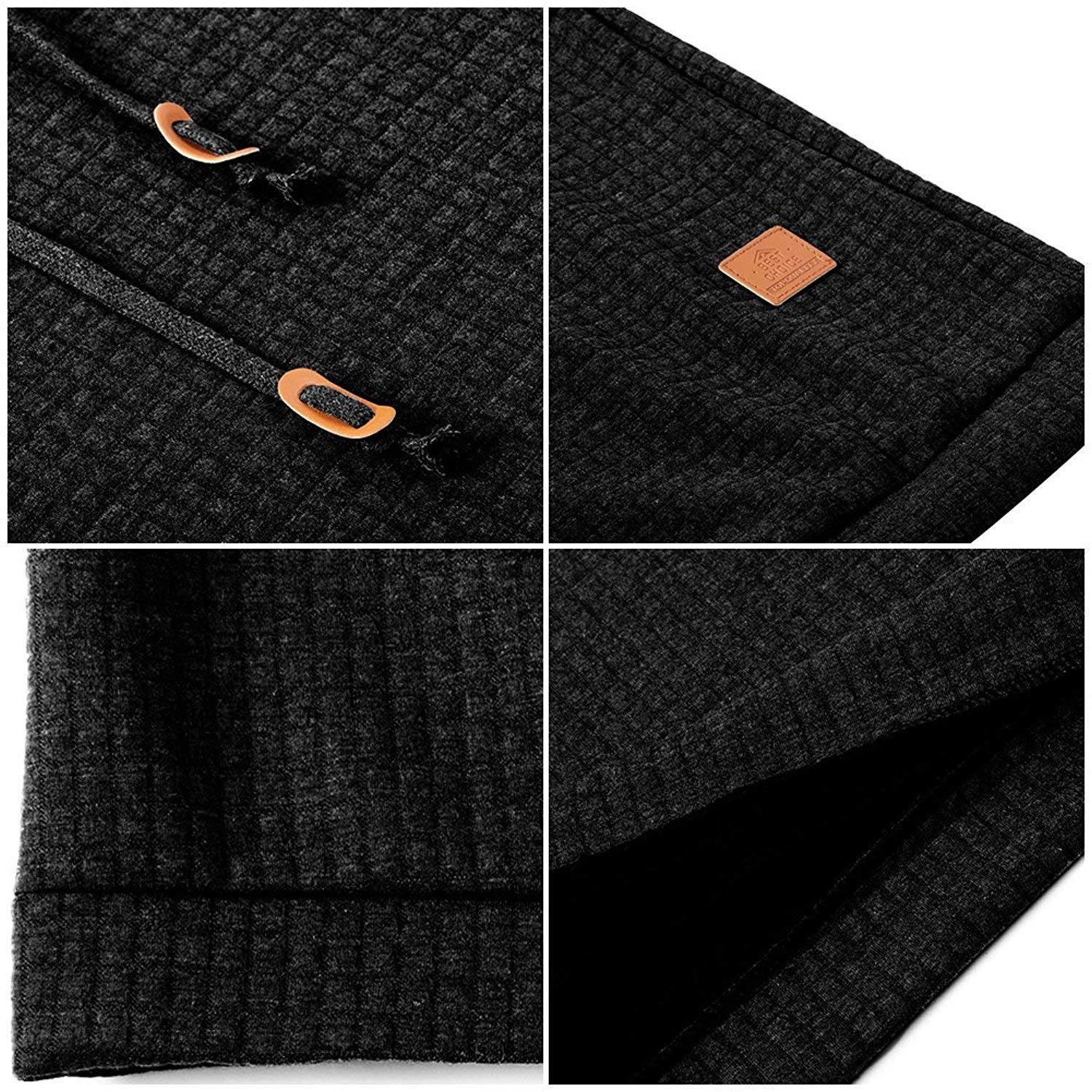 Poplover Mens Solid Casual Sweatshirts Long Sleeve Pullover Hoodies Black Large