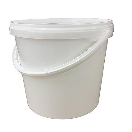 5 x 5 Liter Eimer Rundeimer mit Deckel, weiß, mit Kunststoffbügel, stapelbar