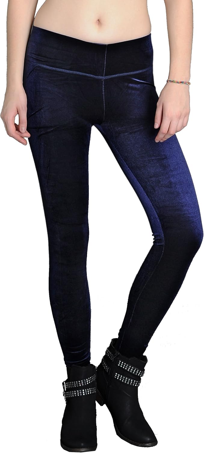 Womens Velvet Velour Stretch Plain Leggings in Black or Navy (Large