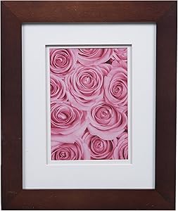 Gallery Solutions Wall Mount Double Mat Picture Frame, 5" x 7" With Mat or 8" x 10" Without Mat, Walnut