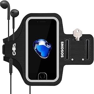 SOSONS iPhone 8 Armband/iPhone 7 Armband, Water Resistant Sports Gym Armband Case for iPhone 8/7/6s /6.Fingerprint Touch Supported and Fits Smartphones with Slim Case,Armband with Card Pockets