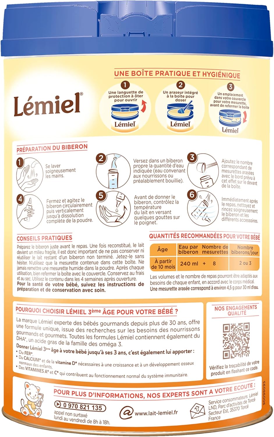 Lemiel Lait 1er Age En Poudre De 0 A 6 Mois 800g Fabrique En France Sans Huile De Palme Amazon Fr Epicerie