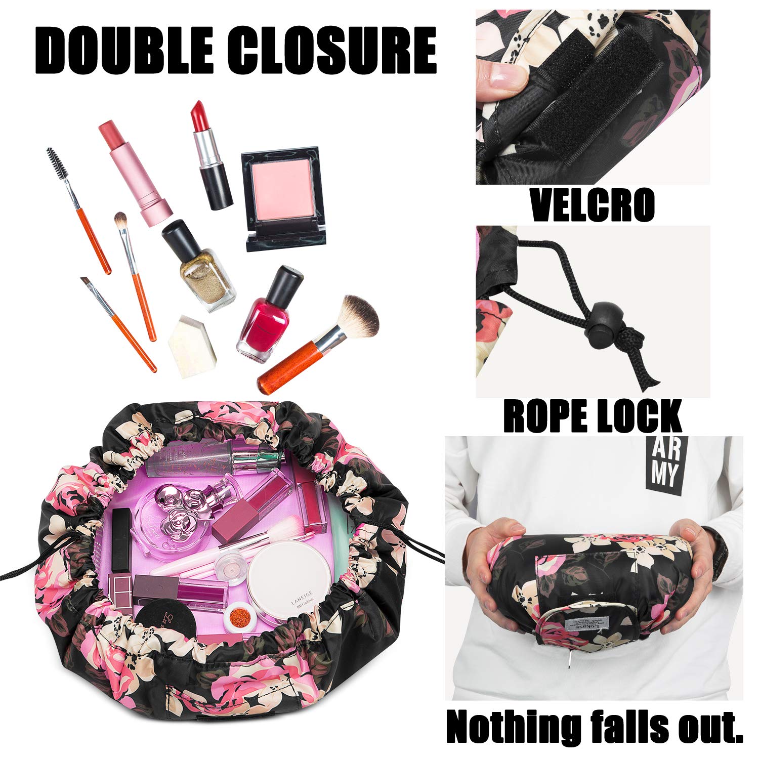 Drawstring Cosmetic Bag Lazy Travel Makeup Bag Pattern ...