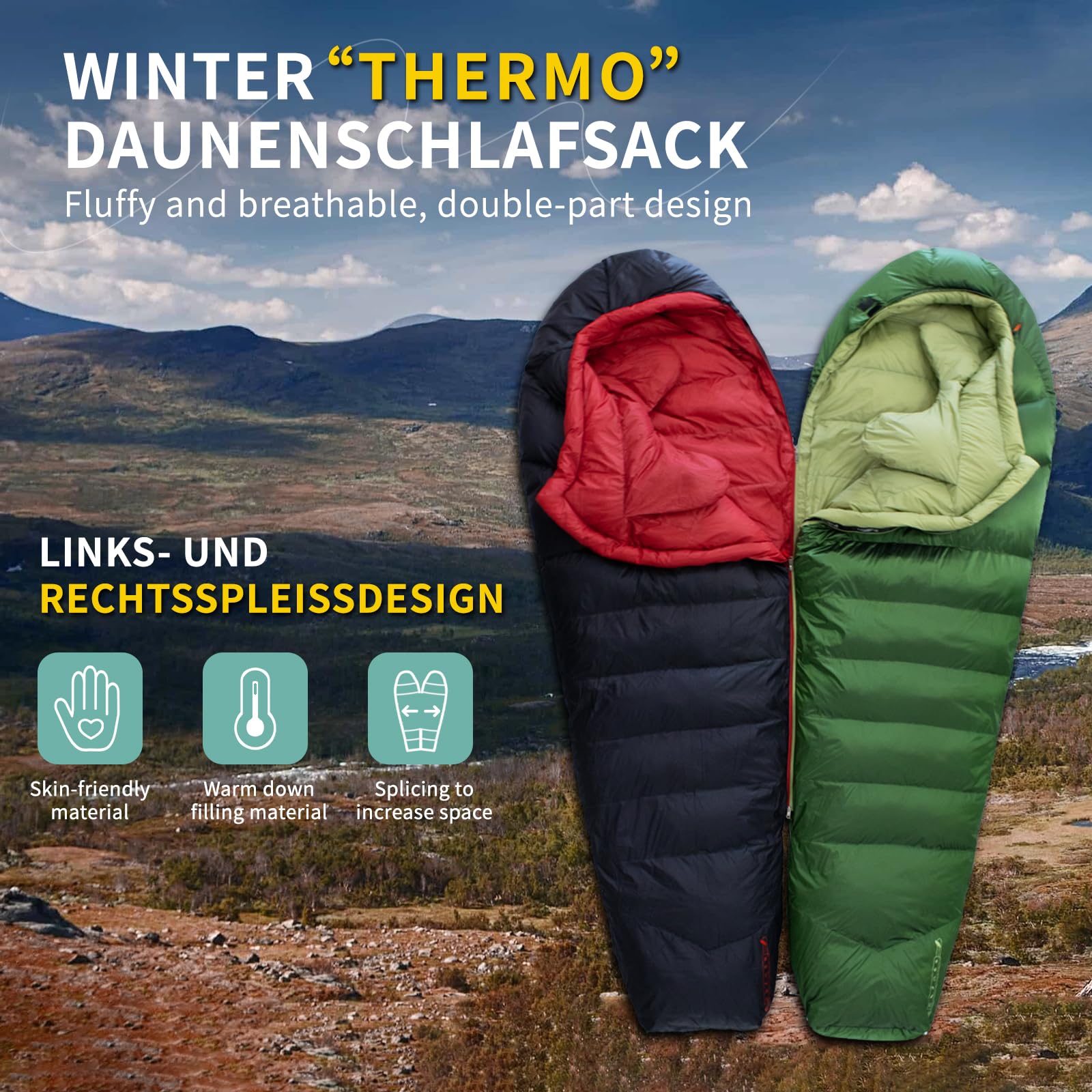 BUERTS Daunenschlafsack für den Winter – Ultraleichter, tragbarer und kompakter Winterschlafsack für Outdoor-Aktivitäten, geeignet für Erwachsene und Kinder, Camping, Wandern. (5℃, Grün) 6
