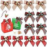 JOHOUSE 24PCS Christmas Bows with Jingle Bells, Christmas Red Green Plaid Tree Bows for Xmas Garland Tree, Crafts, Wreath Xmas Hanging Ornaments Gift Packaging Decor, 3.1 * 3.1 inch
