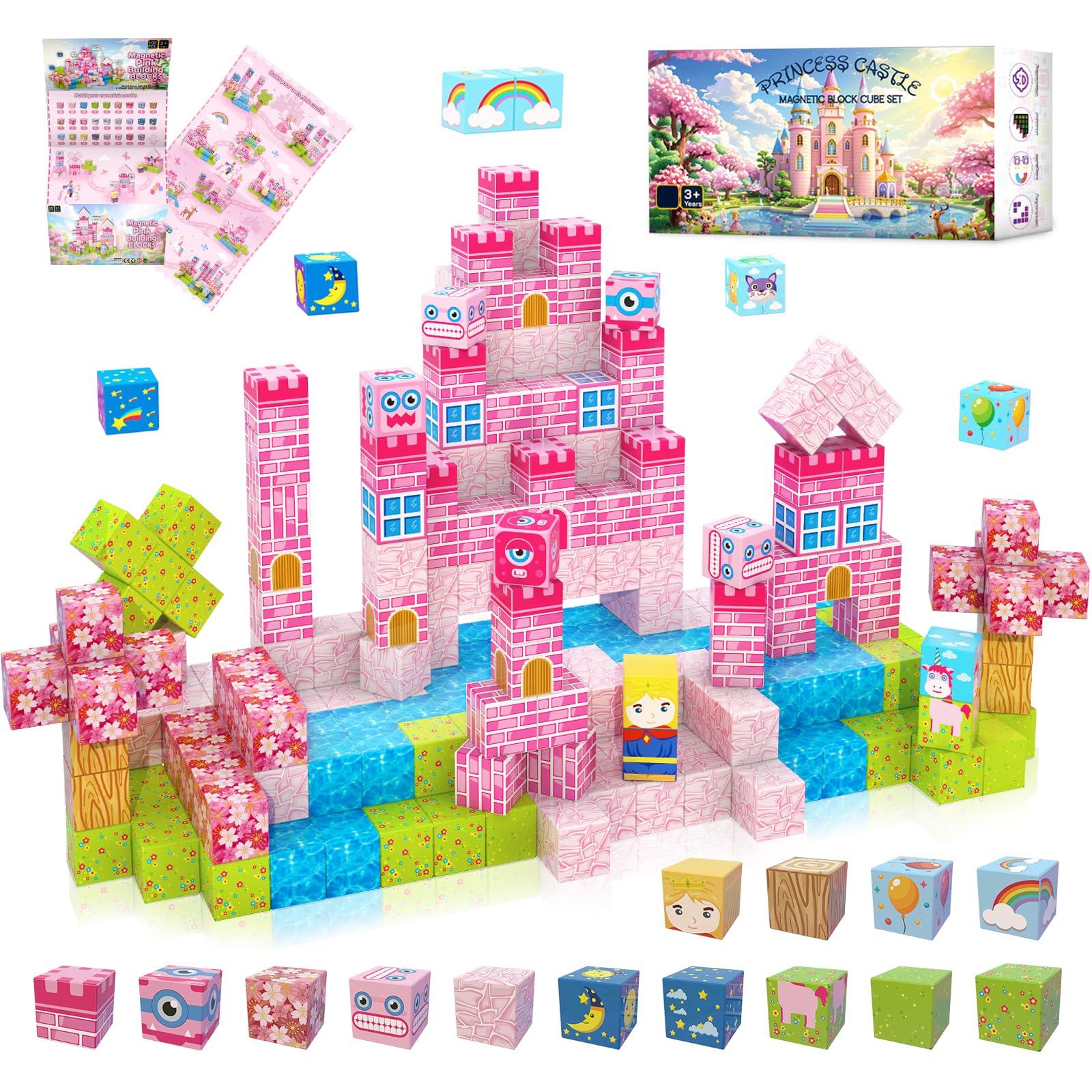 Pinxies WSHIMIN Princess Castle Toys Magnetic Building Blocks for Kids Ages 4-8 ...