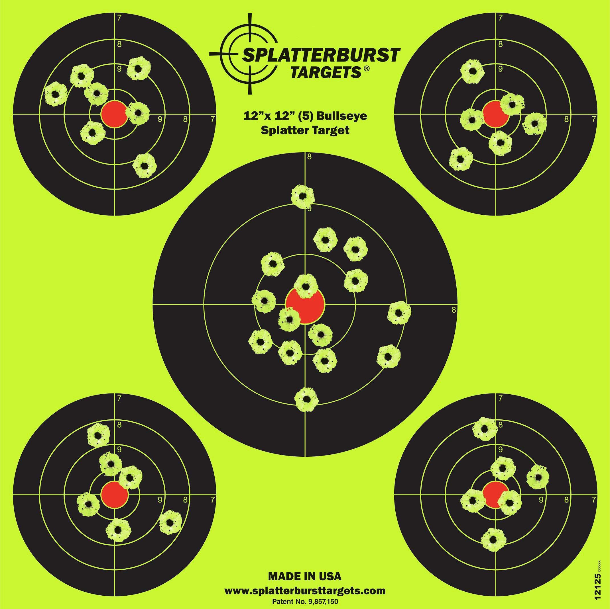 Photo 1 of Splatterburst Targets - 12 x12 inch (5) Bullseye Reactive Shooting Target - Shots Burst Bright Fluorescent Yellow Upon Impact - Gun - Rifle - Pistol - Airsoft - BB Gun - Air Rifle (25 Pack)