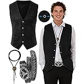 PARTTELY Cowboy Outfit for Men, Western Cowboy Costume Vest for Men, Cowboy Vest with Western Belt Necktie for Halloween