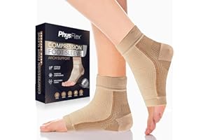 PhysFlex Compression Socks for Plantar Fasciitis, Achilles Tendonitis Relief - (1 Pair) Ankle Compression Sleeve for Heel Spurs, Foot Swelling & Fatigue - Arch Support Brace for Everyday Use