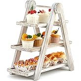 Beeveer Cupcake Stand Wooden 3 Tier Serving Tray Tiered Tray Stand Serving Trays Platters Tiered Wooden Three Tiered Ladder Cake Stand for Party Wedding Christmas Fruit Dessert Display Tray Decorative