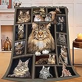 Cat Blanket for Girls Women Boys Men Adults Kids Soft Cozy Fleece Maine Coon Throw Blankets Gifts for Cat Lovers Warm Flannel Plush Stuff Lightweight Decorative for Couch Bed Sofa 50"X40"