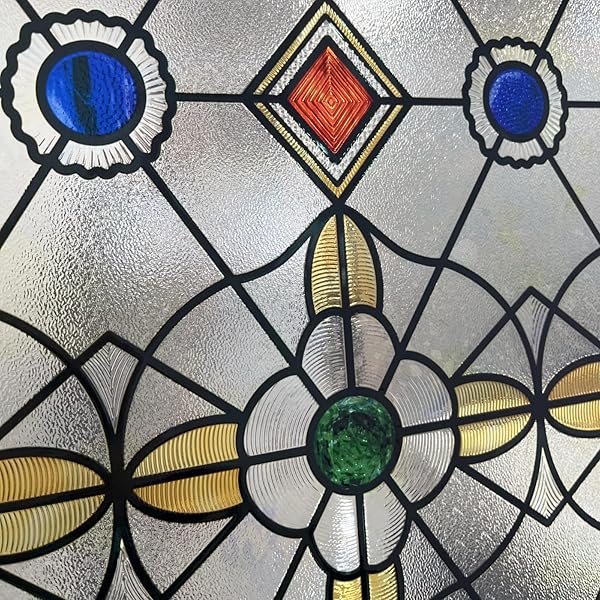 3D STAINED GLASS WINDOW FILM, DECORATIVE WINDOW PRIVACY FILM FOR BATHROOM,FRONT DOOR,HOME, SUN BLOCKING HEAT CONTROL,STATIC CLING,JEWELS, 23.6INCH X 35.4INCH