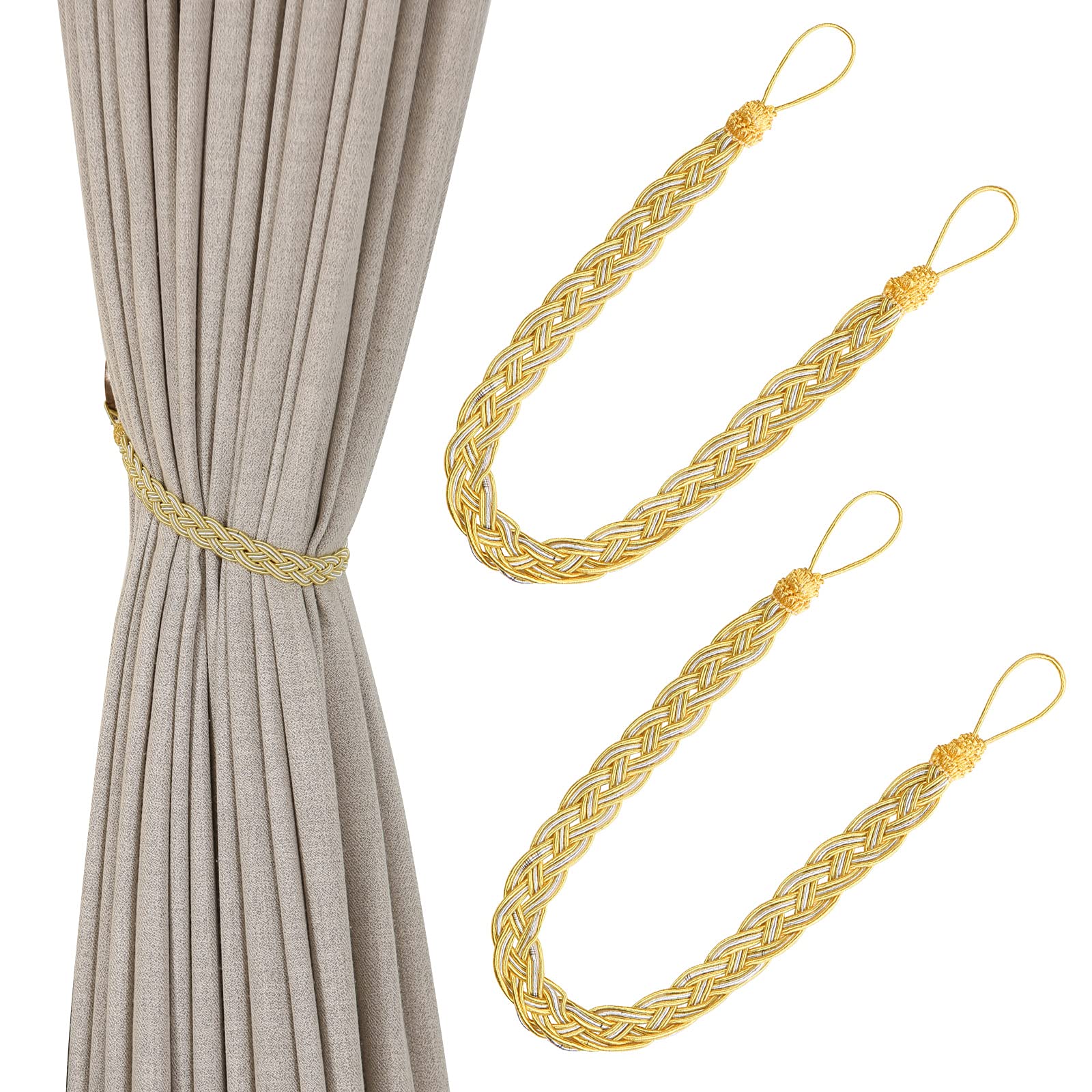 Hand Knitting Curtains Tied Rope Simple Type Curtain Tie Backs and Accessories (Yellow)