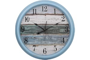 EPY HUTS 16 Inch Large Wall Clock Indoor Outdoor Oversized Nautical Style Clocks Waterproof, Farmhouse Multicolor Woodgrain Shiplap Wall Clock Silent for Home Garden Patio, Living Room, Pool Vintage Blue