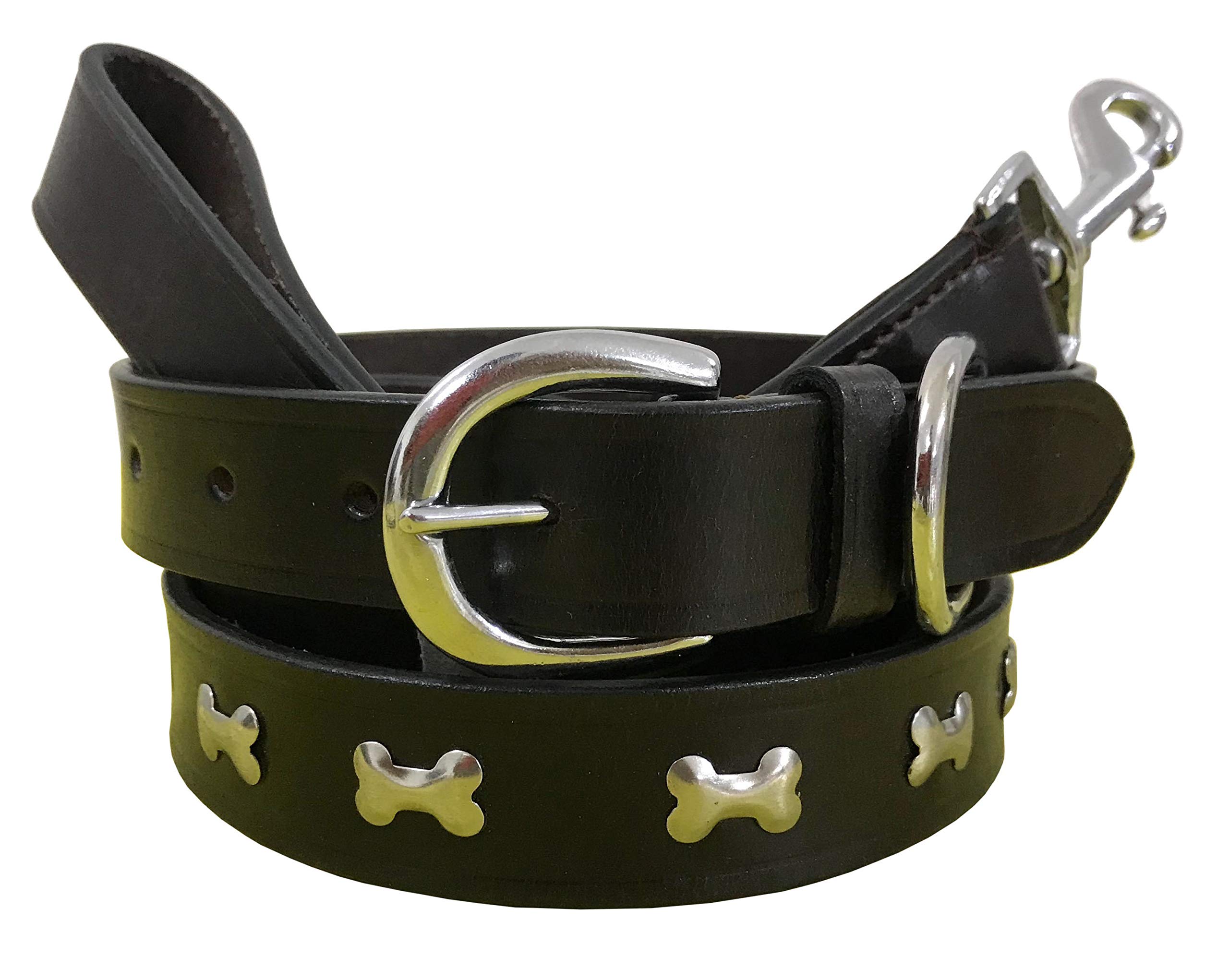 BRADLEY CROMPTON Genuine Leather Matching Pair Dog Collar and Lead Set S