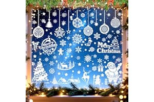 Wowagoga 133 Pcs Christmas Window Sticker, White Clings, Reusable Double Sided Printed Self Adhesive Decoration for Holiday Party Ornament