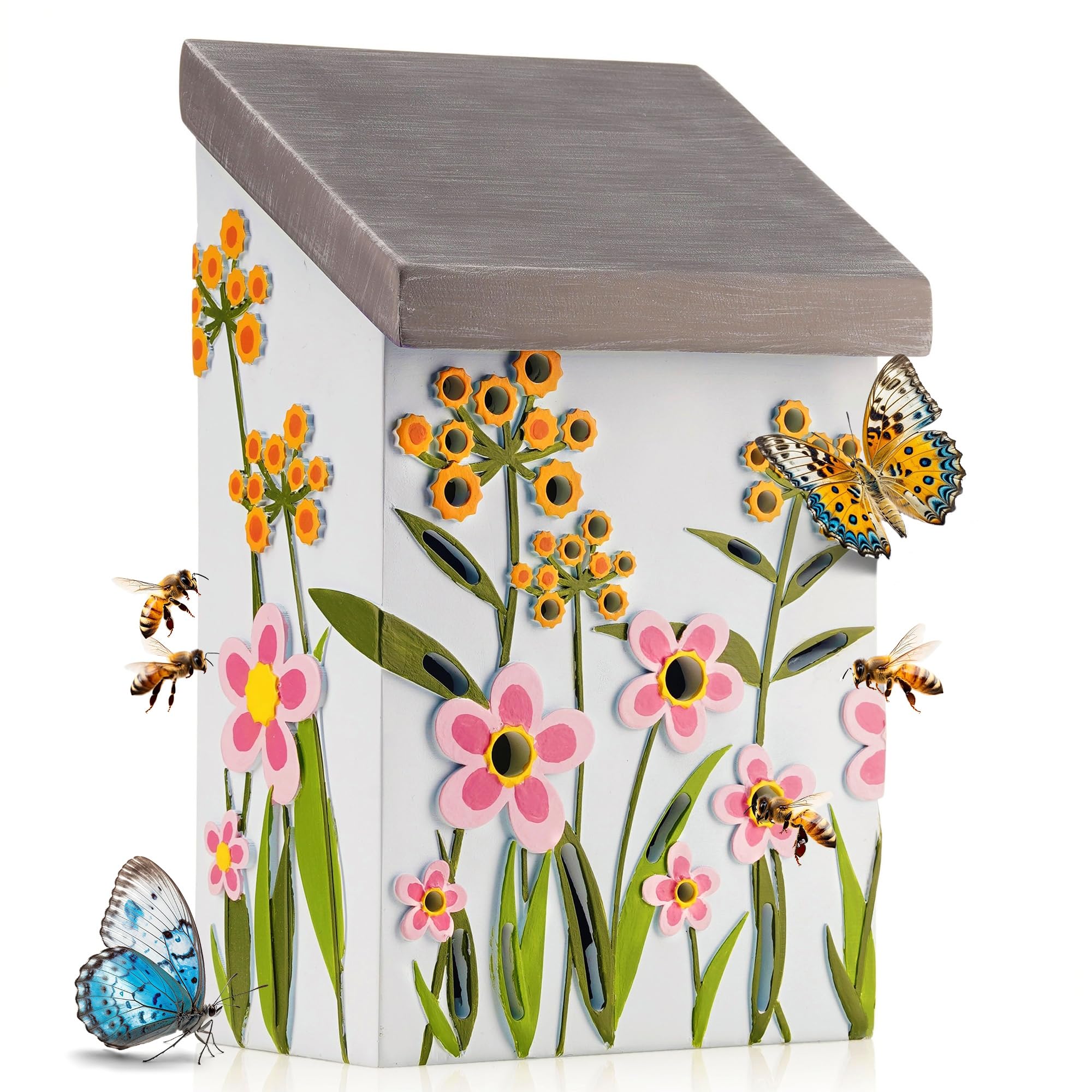 Muldale Bee House for Garden - Insect Hotel for Ladybirds and Bees - Hand Painted Light Blue Bug Hotel Gift Boxed - Perfect for Attracting Insects