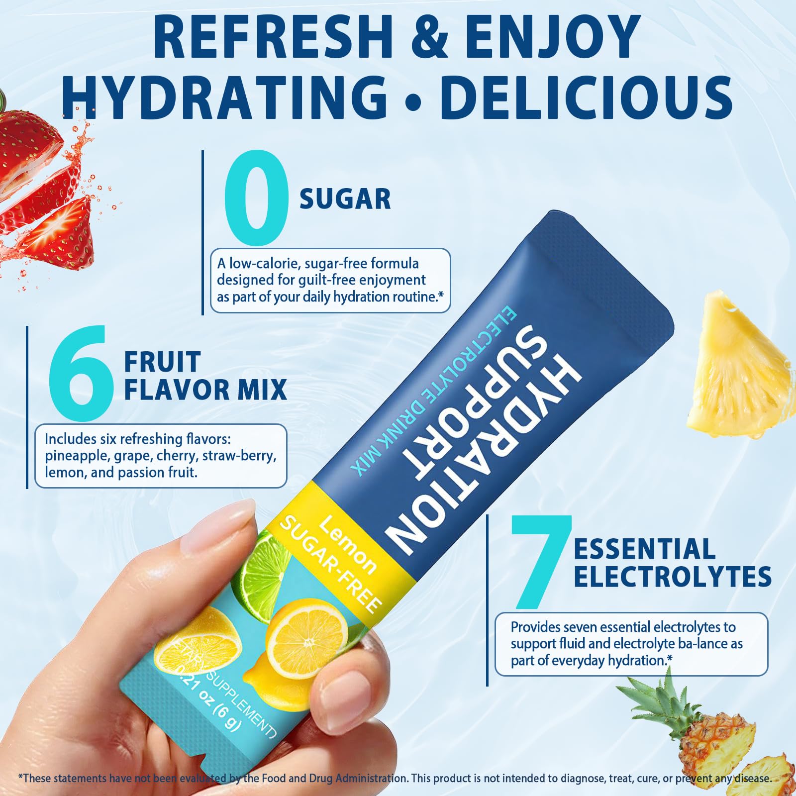 Elektrolyte Pulver Hydration 24 Beutel, 7 Essenzielle Mineralstoffe & 5 Vitamine, schnelle Flüssigkeitszufuhr, schnelle Flüssigkeitszufuhr, Zuckerfreie Hydratationspäckchen 6 Geschmacksrichtungen 4