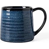 TaoTaojarvie Ceramic Coffee mugs, 21 oz, Extra Large Mugs, Big Tea Cups, Large Handle, Pottery Mugs, Big Belly, Transmutation Glaze,Wide Bottom, stripe pattern, Microwave and Dishwasher Safe. (Blue)