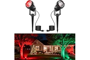 L LOHAS LED Christmas Spotlight Outdoor, Red Spot Lights for Yard, Auto On/Off 5W 120V Landscape Lighting for House, Holiday, Trees, Decoration, 450LM IP66 Waterproof, UL Listed, 2 Pack
