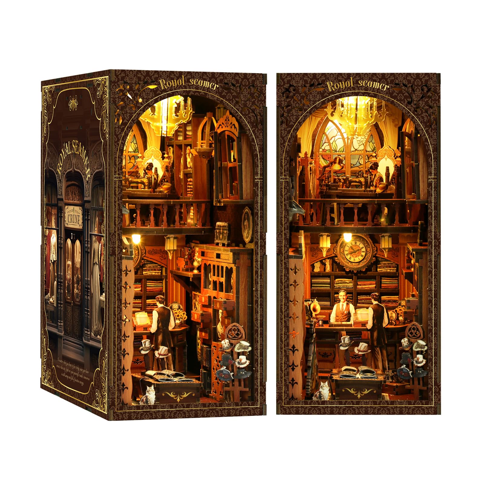 Book Nook Kit - DIY Miniature Dolls House Kit with Furniture and LED Light, 3D Puzzle Wooden Art Bookends, Model Kits for for Adults and Teens (Royal Tailor Shop)