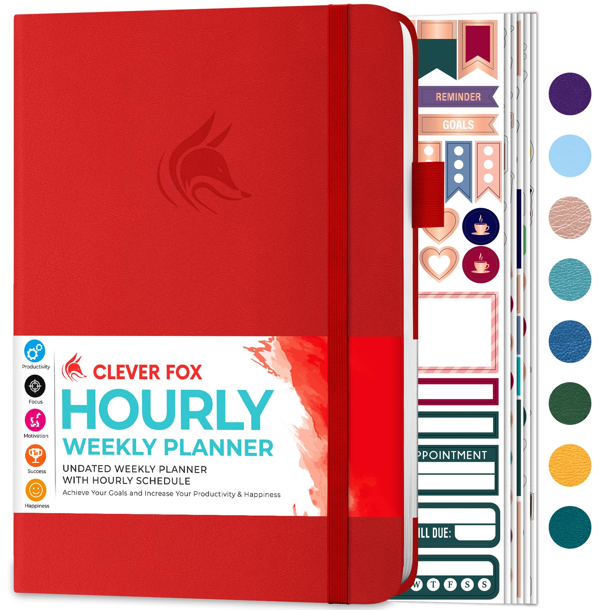 Clever Fox Planner Schedule – Undated Weekly & Monthly Life Planner with Time Slots, Appointment Book & Daily Organizer, A5 (Red)