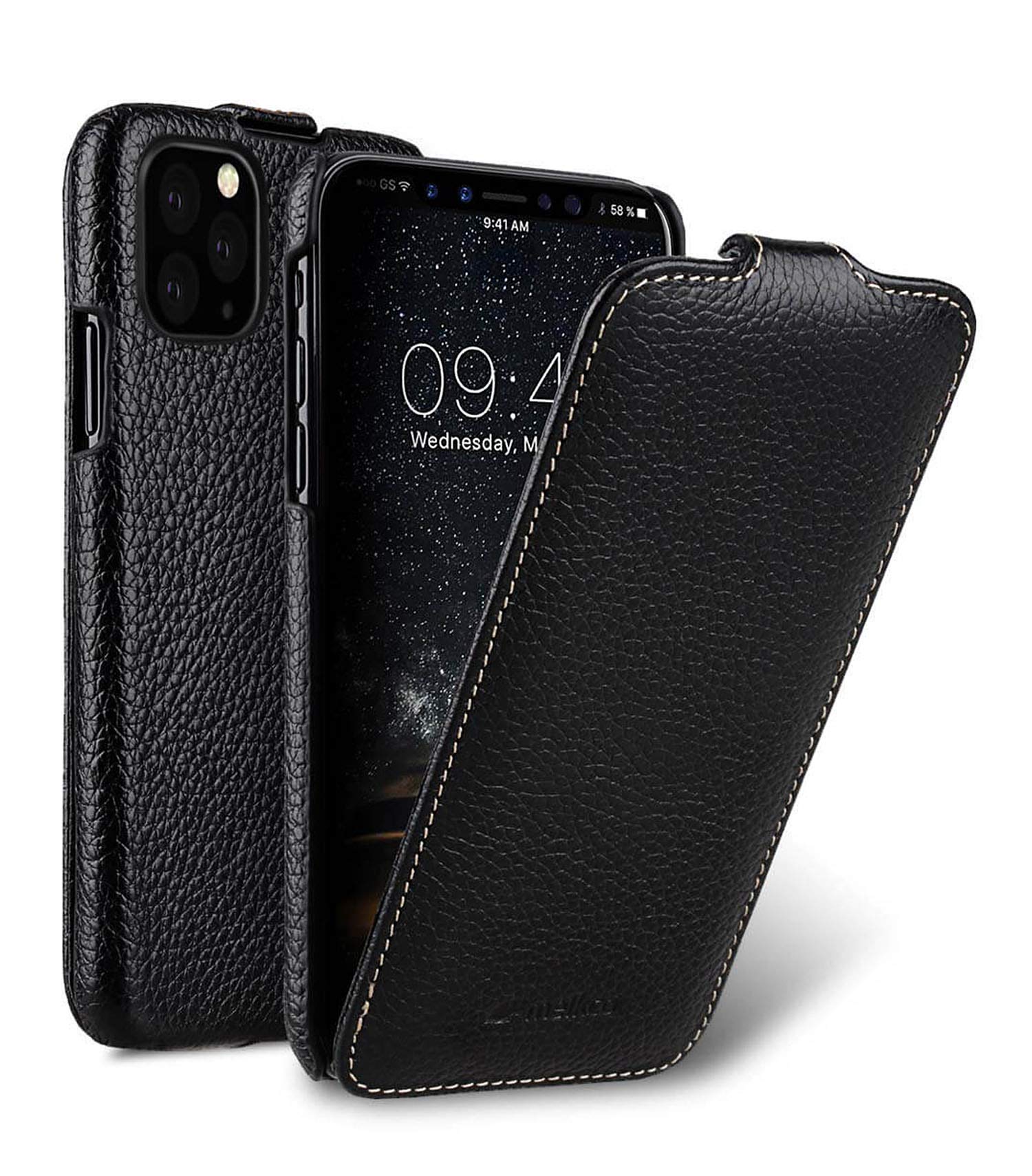 Melcko Case for Apple iPhone 11 Pro (5.8 Inches) - Black, Coated Leather Flip Case with Protective Cover, Slim Fit