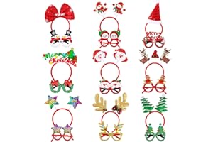 MGparty Christmas Photo Booth Props Headbands and Glasses,18 Pack Christmas Accessories Set with Funny Reindeer Santa Snowman Glasses & Head Boppers for Kids Adults Family Holiday Party Favors