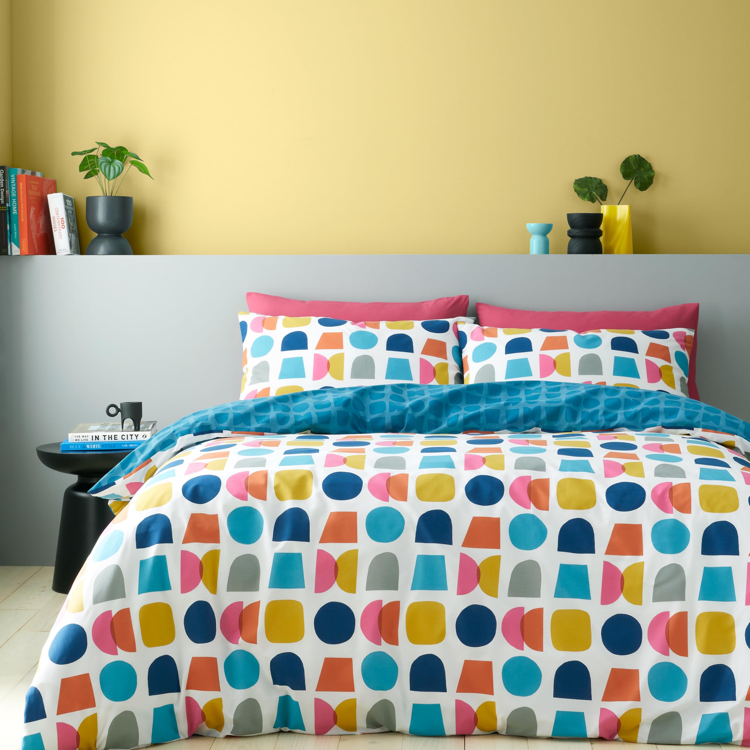 Catherine Lansfield Connect Geo Reversible King Duvet Cover Set with Pillowcases Teal