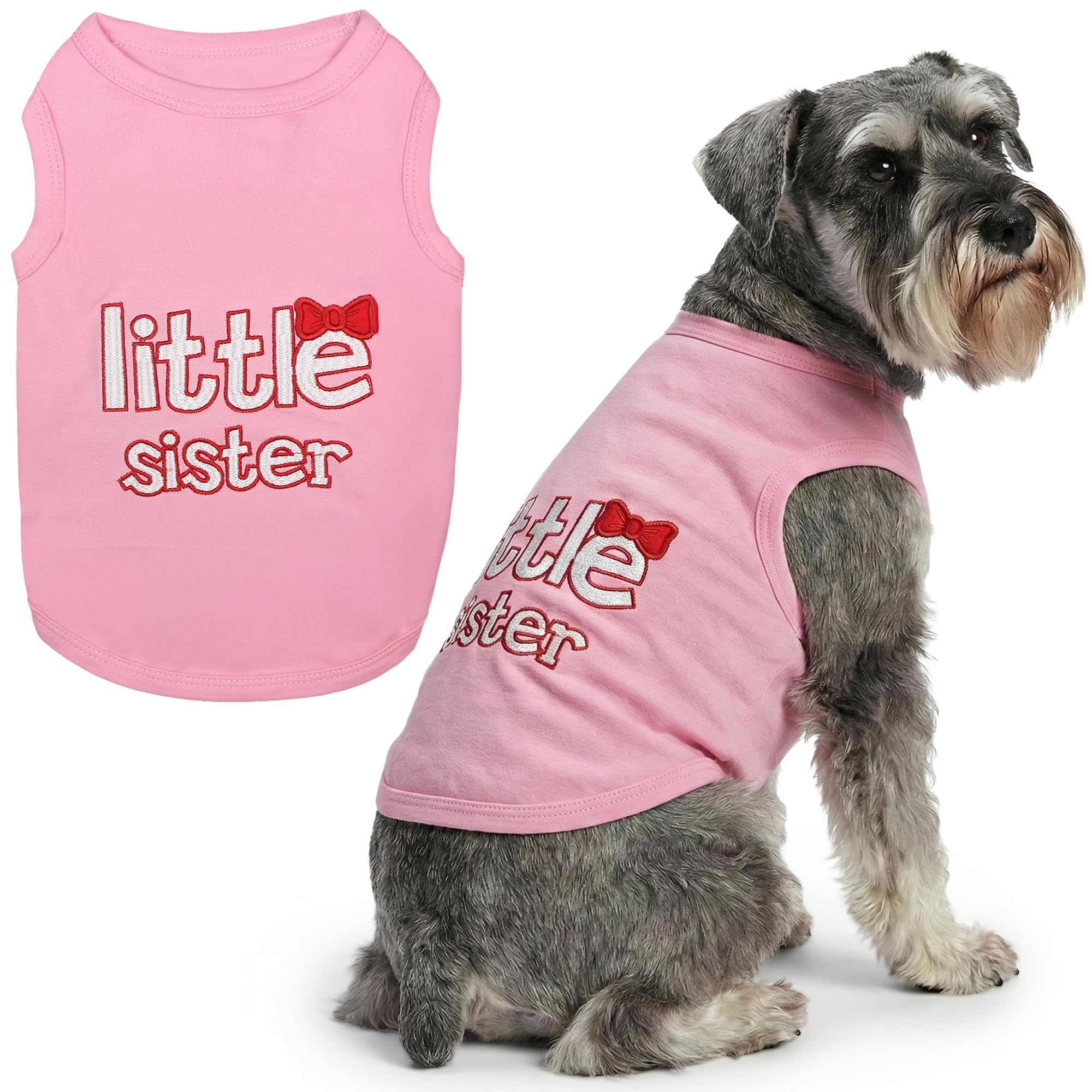 Parisian Pet Dog Cat Clothes Tee Shirts Little Brother, Little Sister (Little Sister, 2XL)
