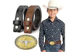 JKEEMI Kids Cowboy Cowgirl Belt, Western Genuine Embossed Leather Belt Bull Horse Eagle Buckle for Gift Daily Costumes