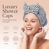 Kitsch Luxury Shower Cap for Women Reusable Waterproof Large Stripe view 3