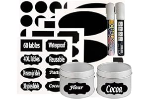 EHOMEA2Z Chalkboard Jar Labels for Canning Mason Jars Premium Reusable Stickers Glass Chalk + 2 Large Erasable Markers (60 Labels)