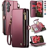 Defencase for Samsung Galaxy A16 5G Wallet Case with Card Holder, Wine Red | RFID Blocking, Zipper Pocket, Durable PU Leather, Wrist Strap, Fashion Snap Flip Phone Cases Cover with Stand for Women Men