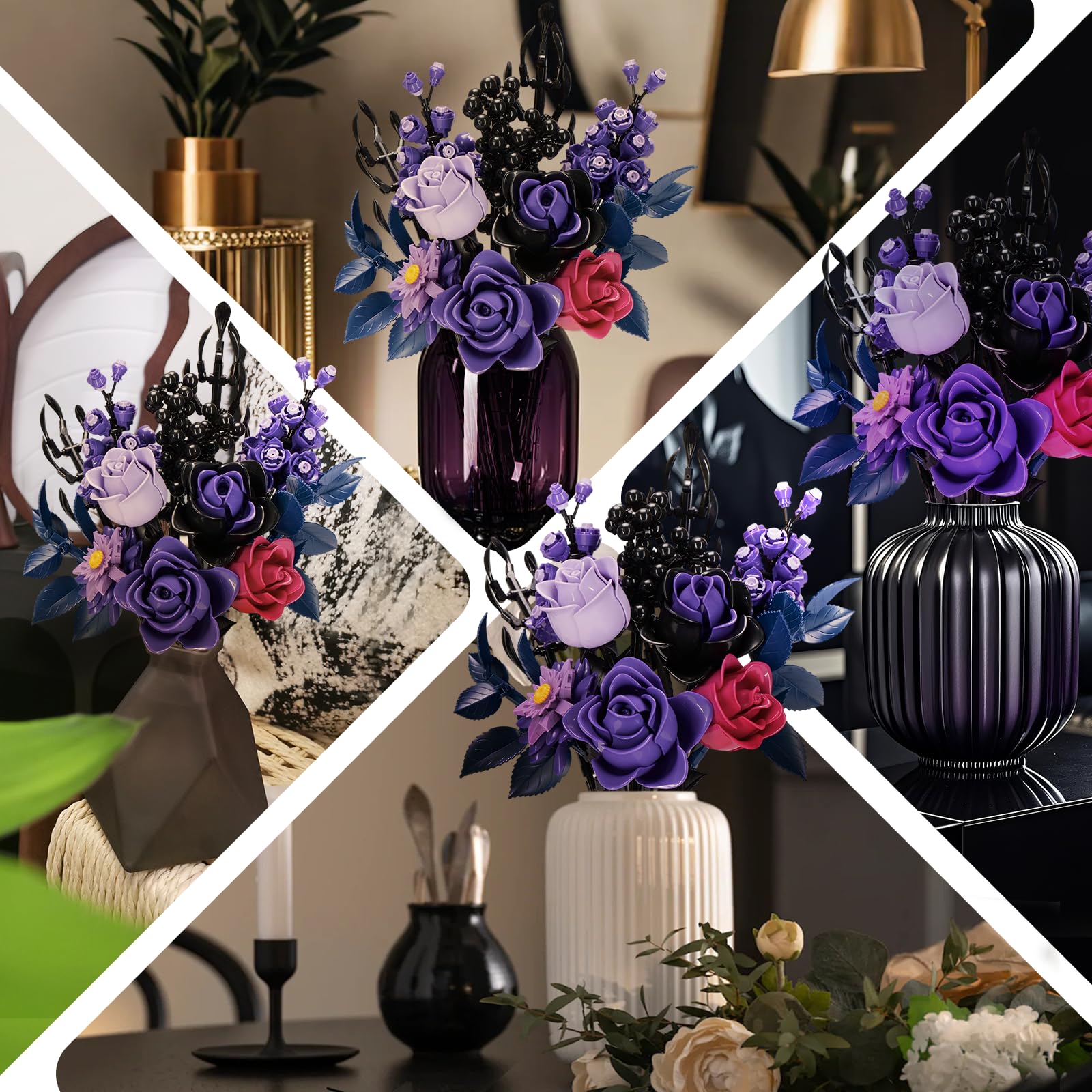 Ideas Halloween Blumen Rosen Spielzeug Klemmbausteine Bausteinen，Kompatibel Mit Lego Flowers Geschenk für Erwachsene Frauen Mädchen Home Deko für Geburtstag, Muttertag, Weihnachten 8-16+（822PSC） 3