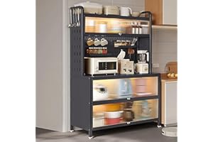 QEWYHGRY Standing Baker's Racks for Kitchens with Storage, Kitchen Storage Cabinet with Flip Door, Microwave Oven Shelf Cabinet for Kitchen Hutch, Home, Office, Pantry, Garage, Black…