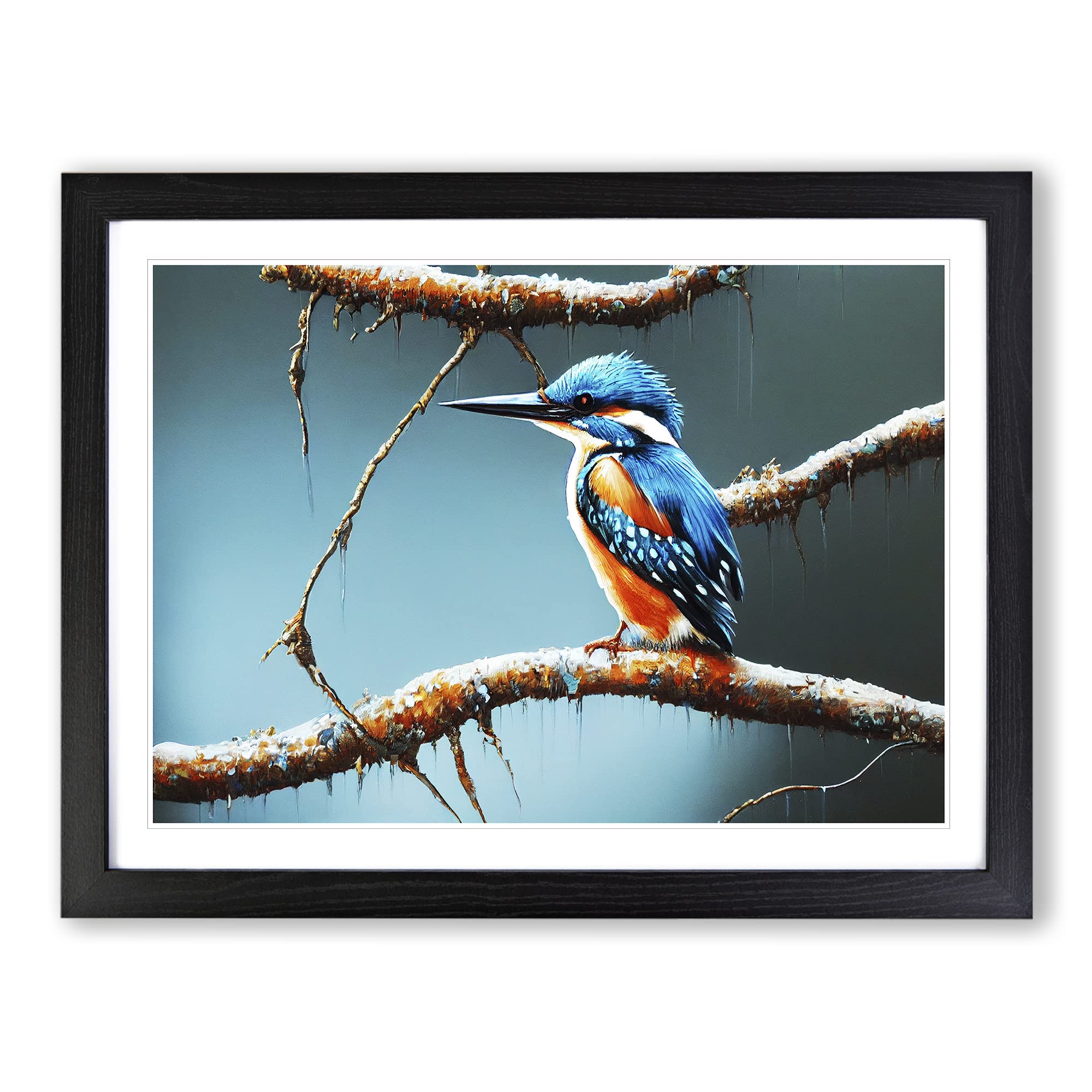 Graceful Kingfisher Bird Framed Print | A4 Black Framed Wall Art | Ready to Hang | Modern Nature Picture | Living Room Bedroom Lounge Office