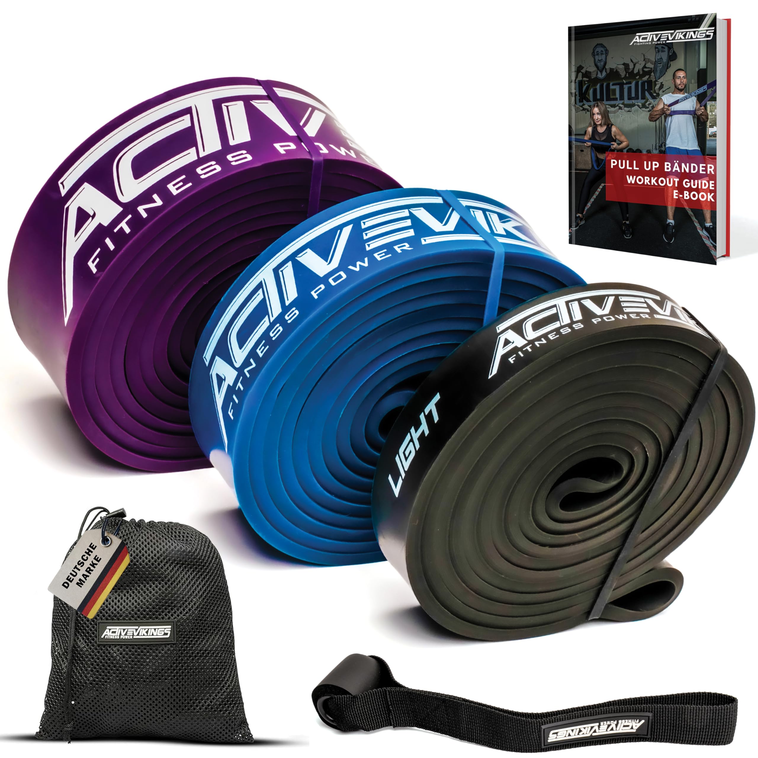 ActiveVikings® Pull-Up Fitness Bands Perfect for Muscle Building and Crossfit letics Calisthenics Fitness Band Pull Up Bands Resistance Bands, H - Mid Package (Black Blue Purple)