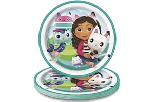 Unique White & Blue Gabby's Dollhouse Round Paper Dessert Plates - 7" (Pack of 8) - Fun Character Design, Ideal for Kids' Bir