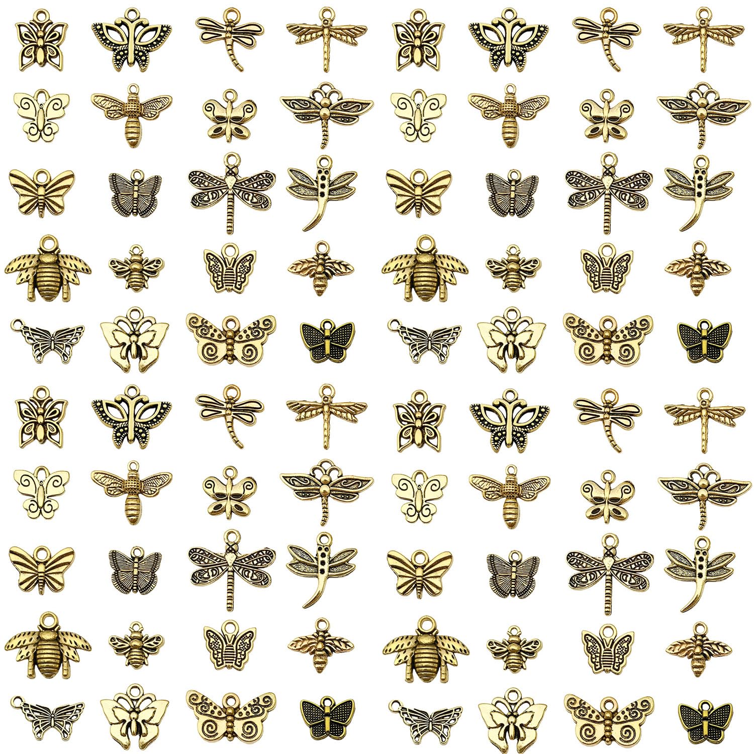 Photo 1 of 100pcs Craft Supplies Mixed Butterfly Dragonfly Bee insect Charms for Jewelry Making Crafting Findings Accessory For DIY Necklace Bracelet (Golden sn846)