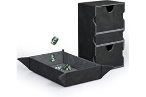 UAONO MTG Card Deck Box with Dice Rolling Tray, TCG Double Deck Box with 3 Trays Fits 200+ Double Sleeved Cards, Denim Card Storage Box Deck Case for Commander Yugioh PTCG (Black)