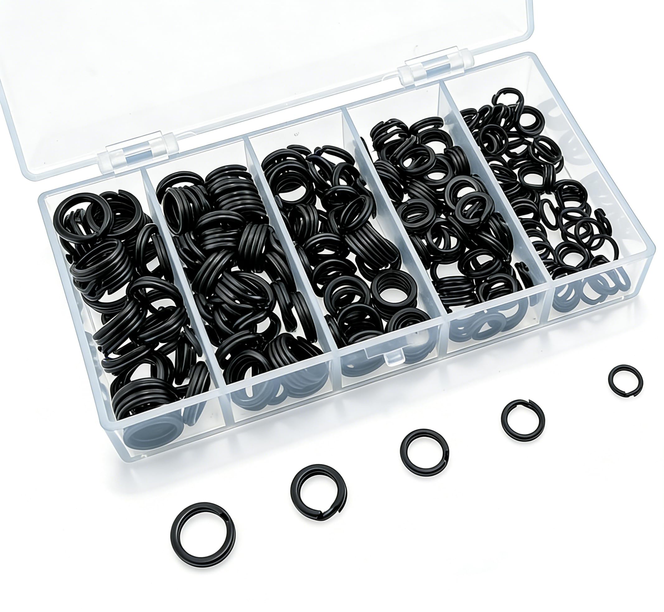 Fishing Split Rings Kit: 250pcs Heavy Duty Steel Fishing Lure Making Ring Fishing Hook Connector Tackle(Black Split Set)
