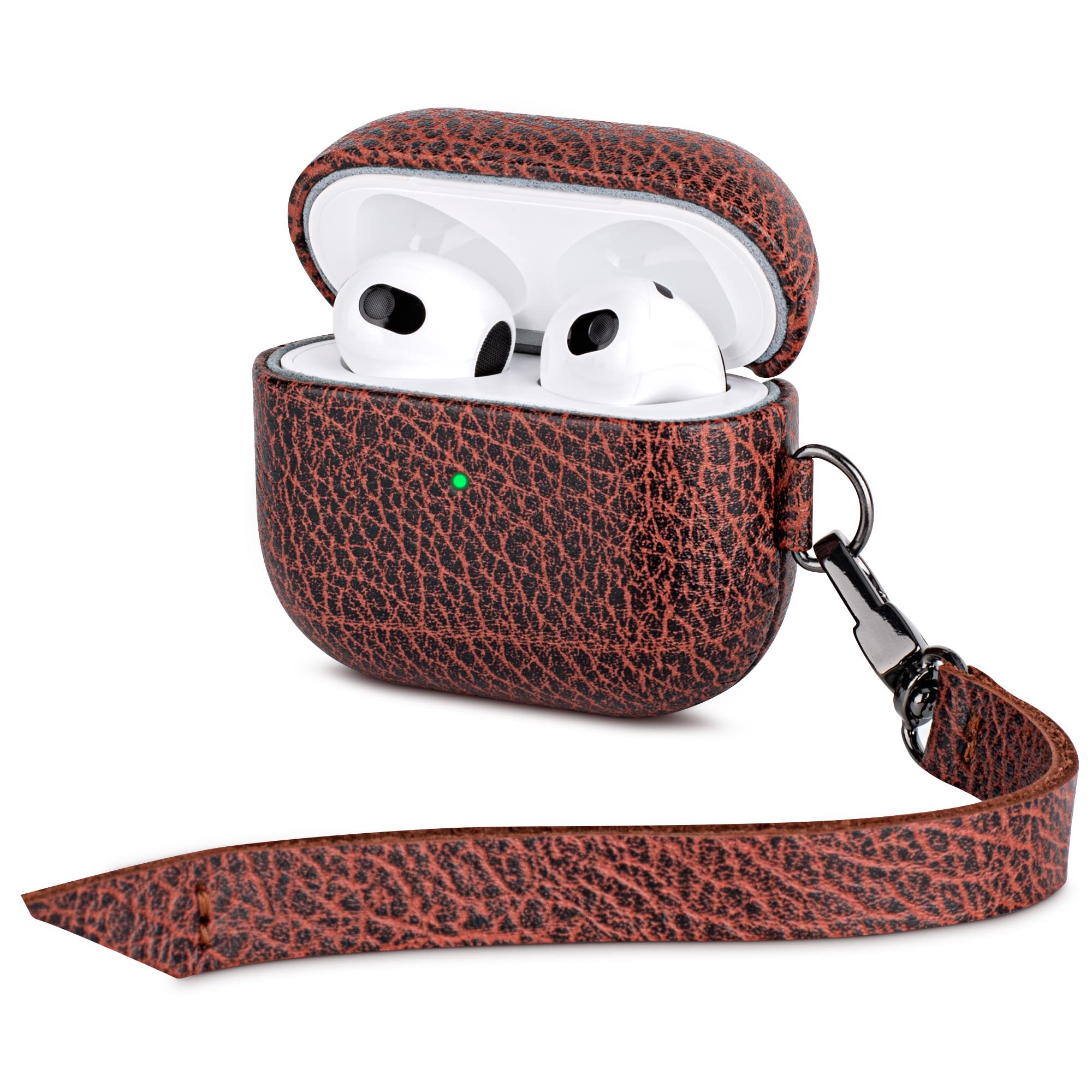 Haobobro Bicolor Series Leather Case - AirPods 3 Case - Leather Case for AirPods 3 Generation - Comes with Hand Strap/Keychain - AirPod 2021 Protective Cover - Brown Black