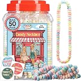 50 Candy Necklaces Individually Wrapped, Bulk Candy Choker Birthday Favors | Nostalgic pastel candy jewelry on a stretchy candy choker, party favors for goody bags, pinatas and birthdays, by 4YoreElves